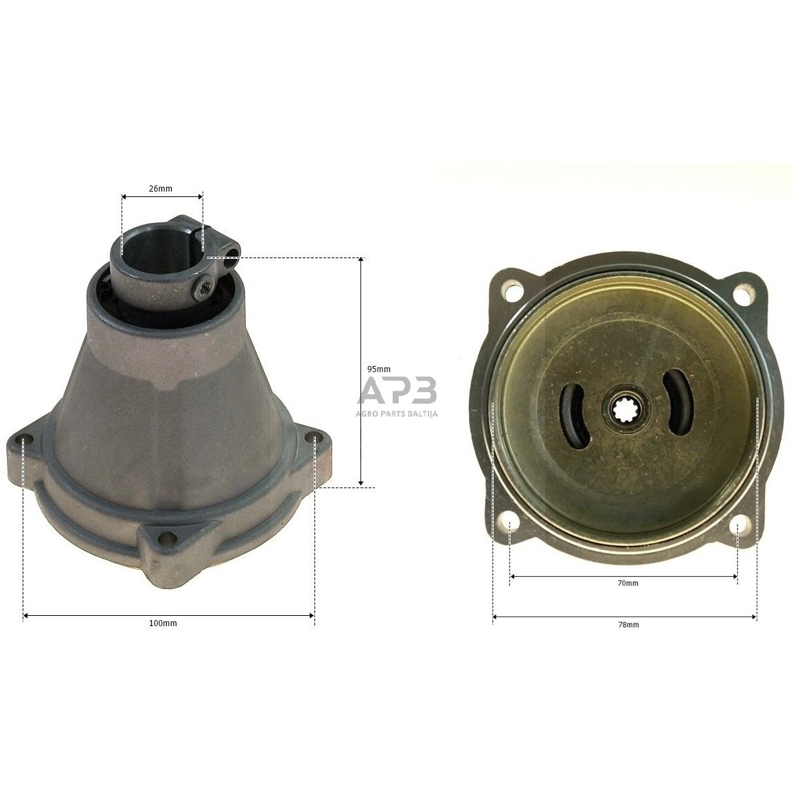 Sankabos korpusas su būgneliu kinietiškoms žoliapjovėms 26,00 mm x 9T devyniakampė žvaigždutė 100,00 x 78,00 mm Sankabos korpusas su būgneliu kinietiškoms žoliapjovėms 26,00 mm x 9T devyniakampė žvaigždutė 100,00 x 78,00 mm