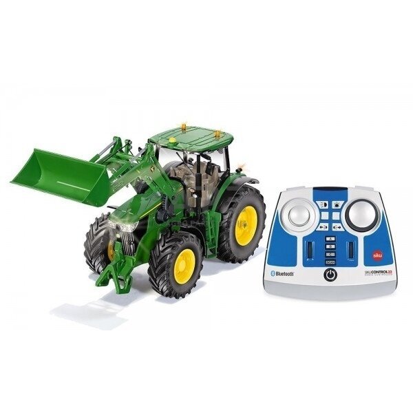 Siku traktorius John Deere 7310R su priekiniu krautuvu, Bluetooth nuotolinio valdymo pultu ir programėlių valdymu, 6795 Siku traktorius John Deere 7310R su priekiniu krautuvu, Bluetooth nuotolinio valdymo pultu ir programėlių valdymu, 6795