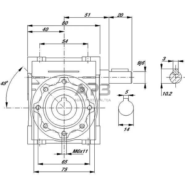 Sliekinis reduktorius GR03080 I = 80 1 Sliekinis reduktorius GR03080 I = 80 1