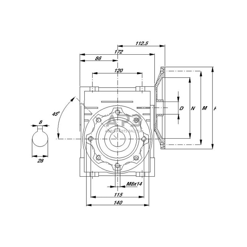 Sliekinis reduktorius GMR0751590B14 I = 15 1 Sliekinis reduktorius GMR0751590B14 I = 15 1