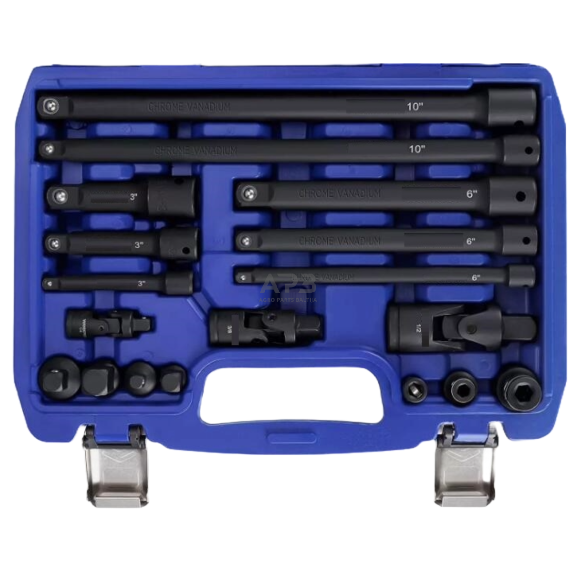 Smūginių prailgintojų ir adapterių rinkinys 1/4"+3/8"+1/2" 18vnt.