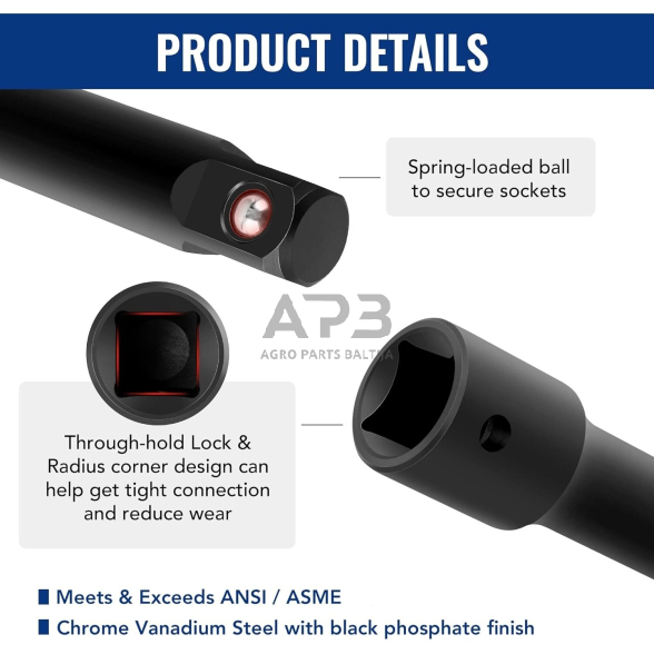 Smūginių prailgintojų ir adapterių rinkinys 1/4"+3/8"+1/2" 18vnt. 4