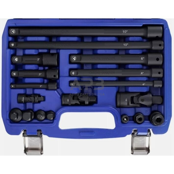 Smūginių prailgintojų ir adapterių rinkinys 1/4"+3/8"+1/2" 18vnt.