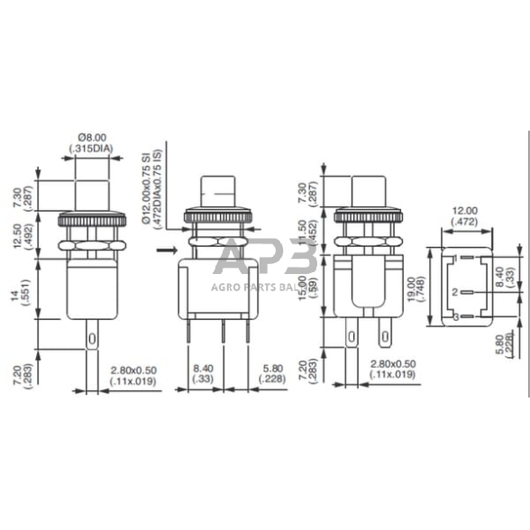 Spaudžiamas jungiklis APEM 4731 2 Spaudžiamas jungiklis APEM 4731 2