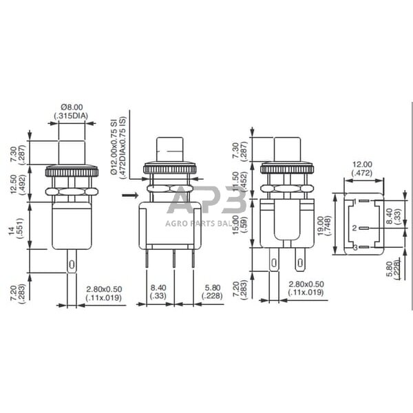 Spaudžiamas jungiklis APEM 4731 2 Spaudžiamas jungiklis APEM 4731 2