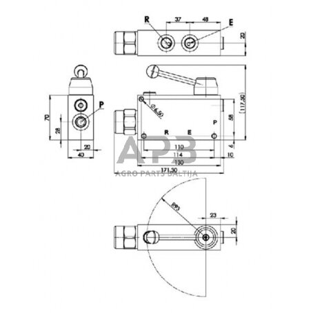 Srauto reguliavimo vožtuvas 3 krypčių 30–50 L, FPVP38G 5 Srauto reguliavimo vožtuvas 3 krypčių 30–50 L, FPVP38G 5
