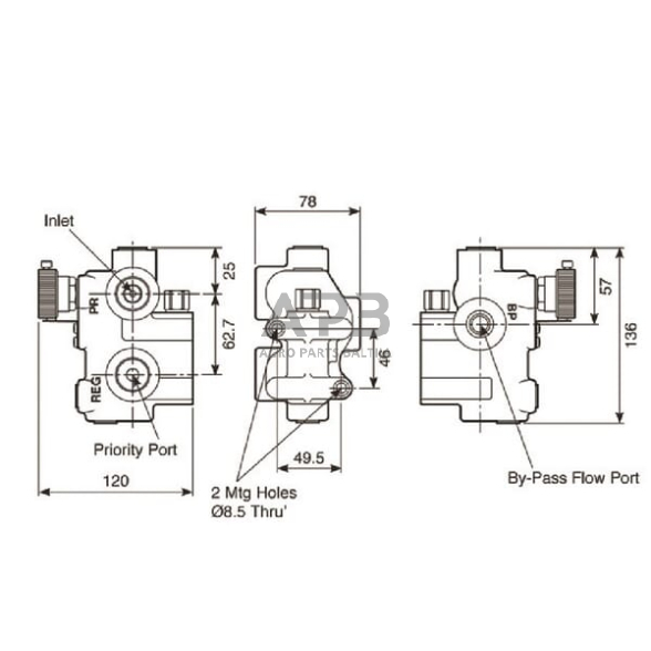 Srauto valdymo vožtuvas 3 krypčių 0–76 l/min RV2FV2V012076 2 Srauto valdymo vožtuvas 3 krypčių 0–76 l/min RV2FV2V012076 2