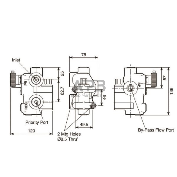 Srauto valdymo vožtuvas 3 krypčių 0–76 l/min RV2FV2V012076 2 Srauto valdymo vožtuvas 3 krypčių 0–76 l/min RV2FV2V012076 2