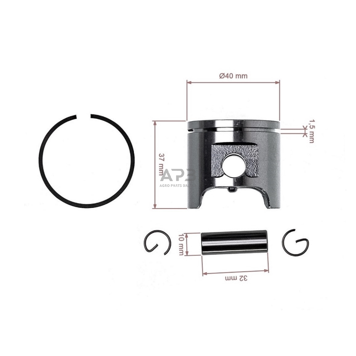 Stūmoklio komplektas Husqvarna 340, išmatavimai stūmoklio 40 mm. 503 87 01-02, 5038701-02, 503870102, 503 89 96-71, 5038996-71, 537 39 97 -02, HU503 87 01-71, HU5038701-71, HU503870171 2