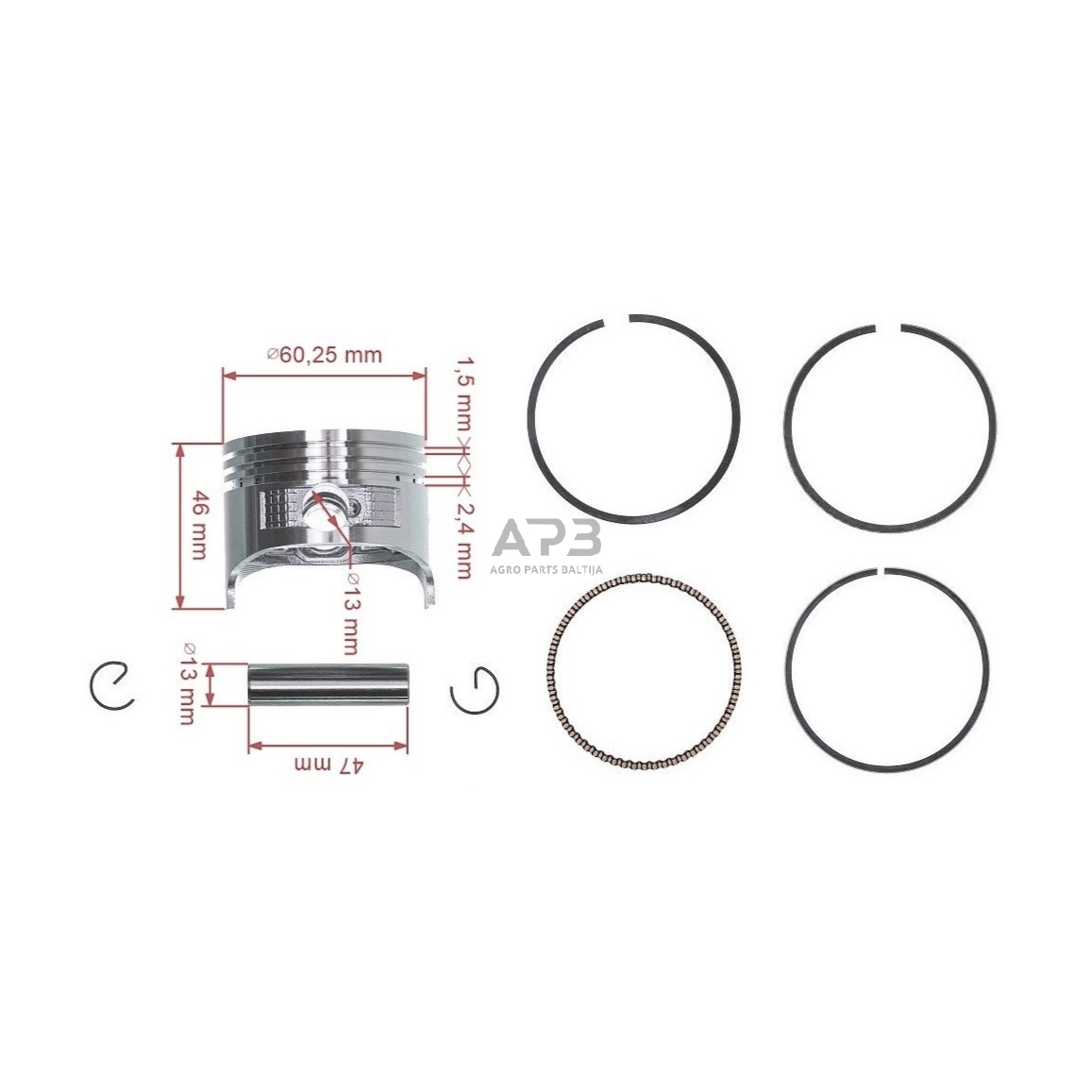 Stūmoklio komplektas Honda GX120 išmatavimai cilindro mm 60 (remontinis 0,25) kaištis 13 x 47 mm 2 Stūmoklio komplektas Honda GX120 išmatavimai cilindro mm 60 (remontinis 0,25) kaištis 13 x 47 mm 2