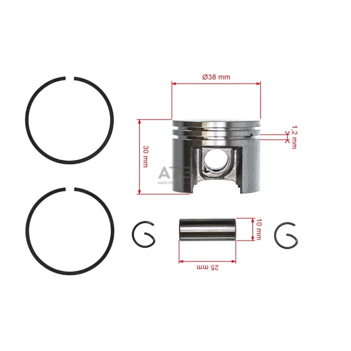 Stūmoklio komplektas pjūklams STIHL MS180 38 mm 1130 030 2004, 11300302004 2