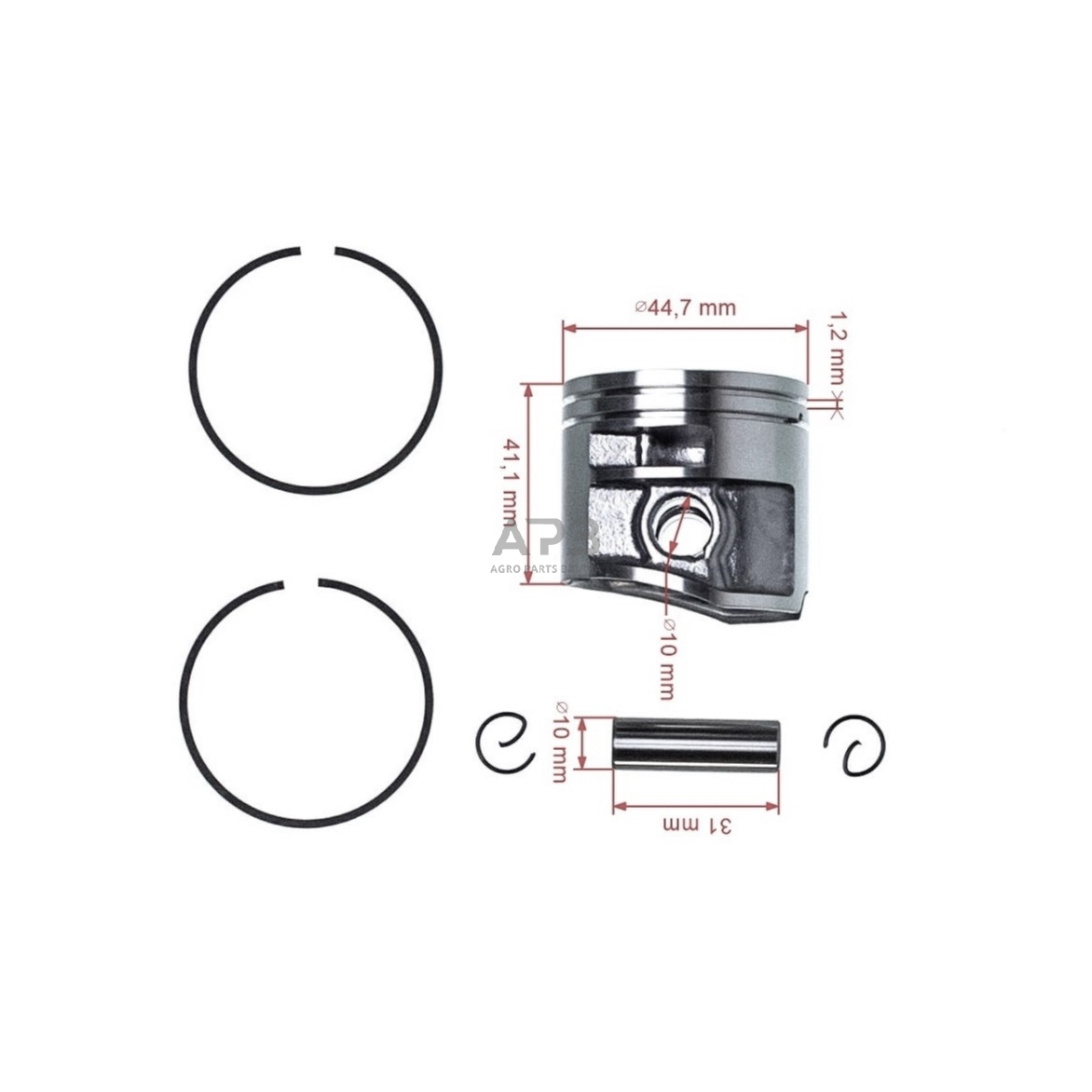 Stūmoklio komplektas pjūklams STIHL MS261, MS261C 44,7 mm 1141 030 2031, 11410302031 2