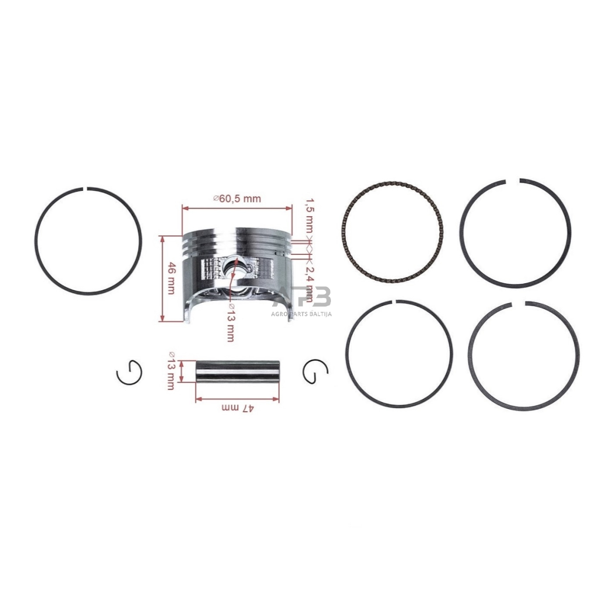 Stūmoklio komplektas Honda GX120 išmatavimai cilindro mm 60 (remontinis 0,50) kaištis 13 x 47 mm 2 Stūmoklio komplektas Honda GX120 išmatavimai cilindro mm 60 (remontinis 0,50) kaištis 13 x 47 mm 2