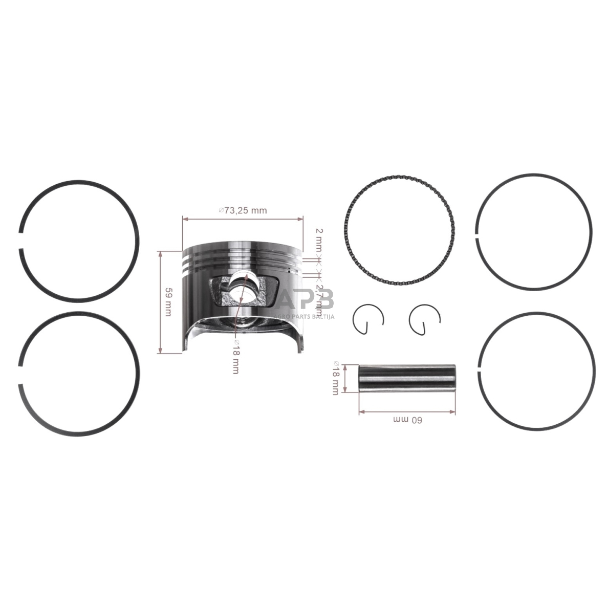 Stūmoklio komplektas Honda GX240 išmatavimai cilindro mm 73 (remontinis 0,25) kaištis 18 x 59,4 mm 2 Stūmoklio komplektas Honda GX240 išmatavimai cilindro mm 73 (remontinis 0,25) kaištis 18 x 59,4 mm 2