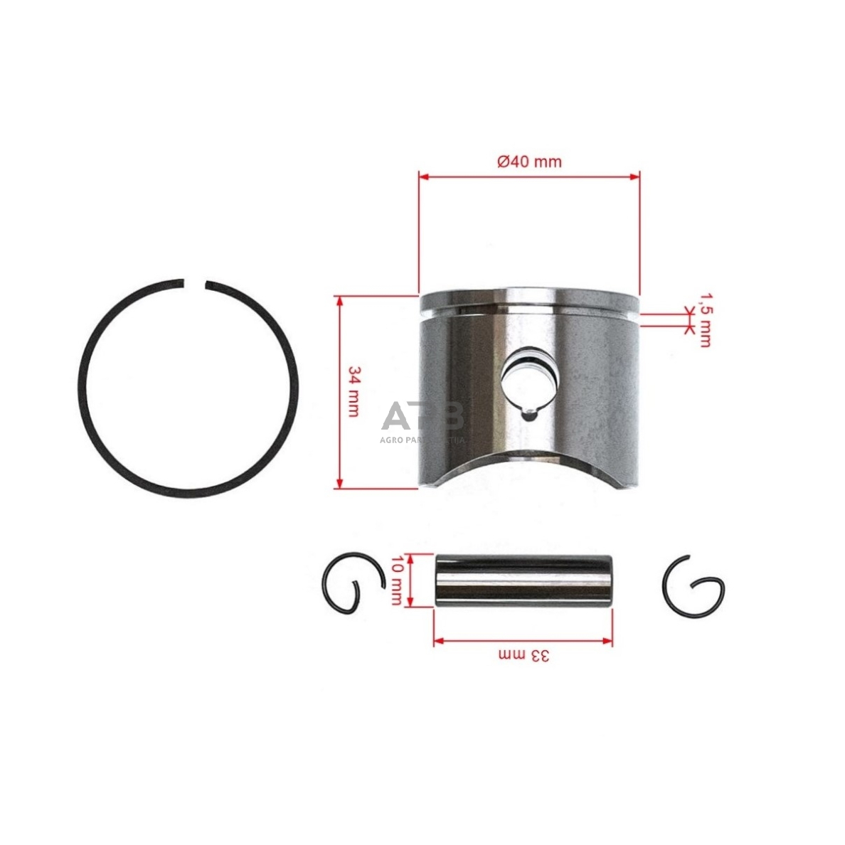 Stūmoklio komplektas Husqvarna 141, išmatavimai stūmoklio 40 mm. 530 06 94-54, 5300694-54, 530069454 2