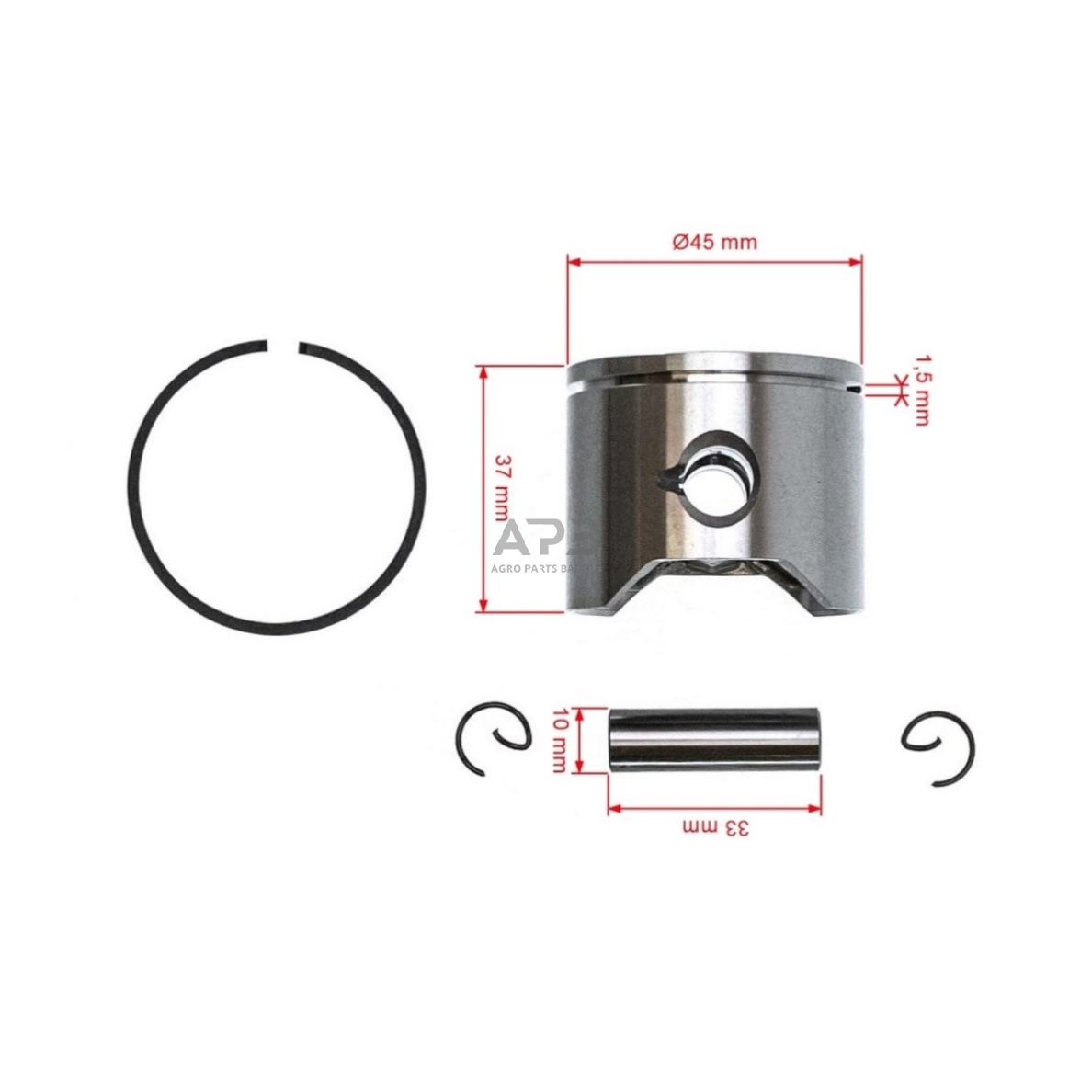 Stūmoklio komplektas Husqvarna 51 išmatavimai stūmoklio 45 mm 503 16 77-01, 5031677-01, 503167701 2
