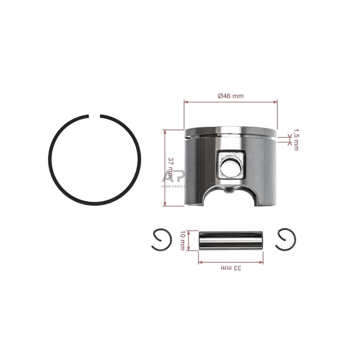 Stūmoklio komplektas Husqvarna 55 Rancher, išmatavimai stūmoklio 46mm. 503 60 81-71, 5036081-71, 503608171, 503 60 81-01, 5036081-01, 503608101, HU503 60 81-71, 503 60 81-73, 5036081-73, 503608173, HU5036081-71, HU503608171, HU503 68 171 HU503681-71 2
