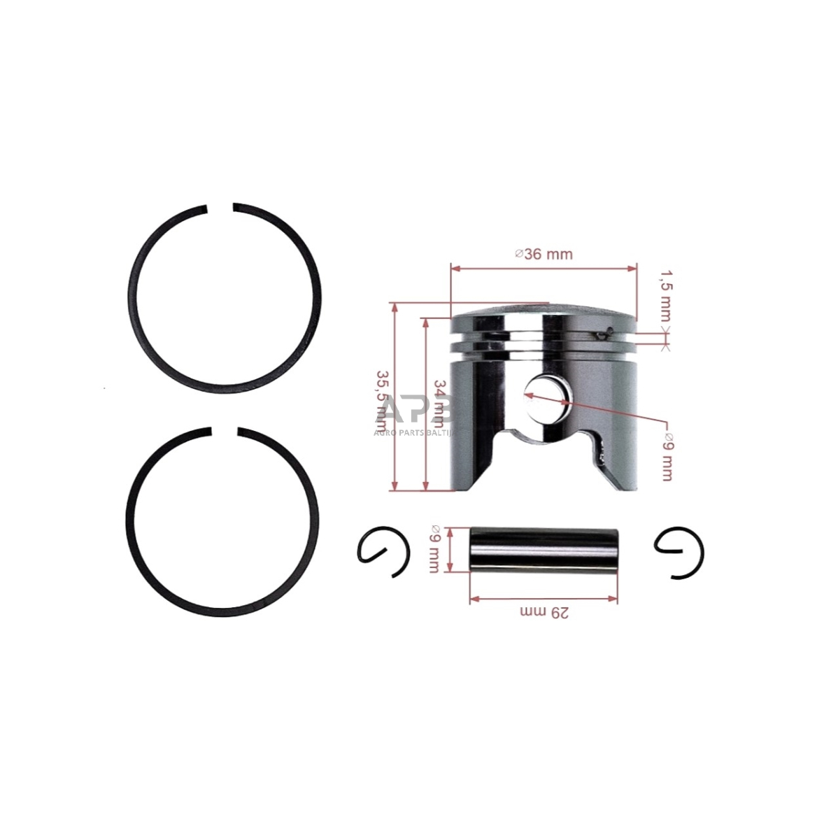 Stūmoklio komplektas kiniškiems pjūklams 32cc 36 mm 2