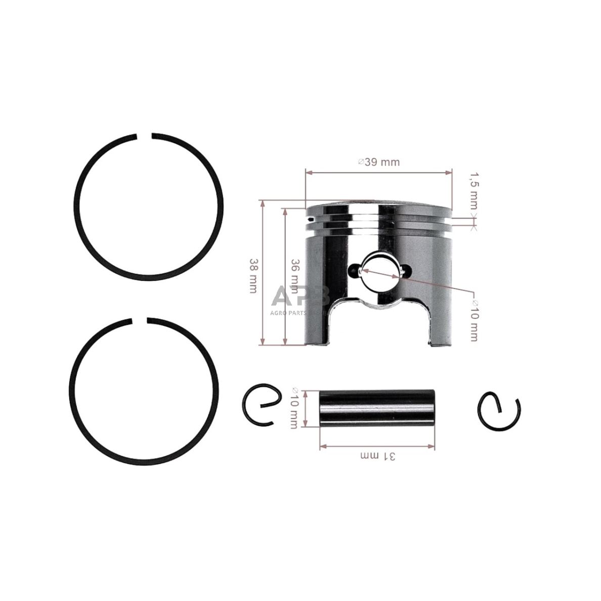 Stūmoklio komplektas kiniškiems pjūklams 38cc 39 mm 2