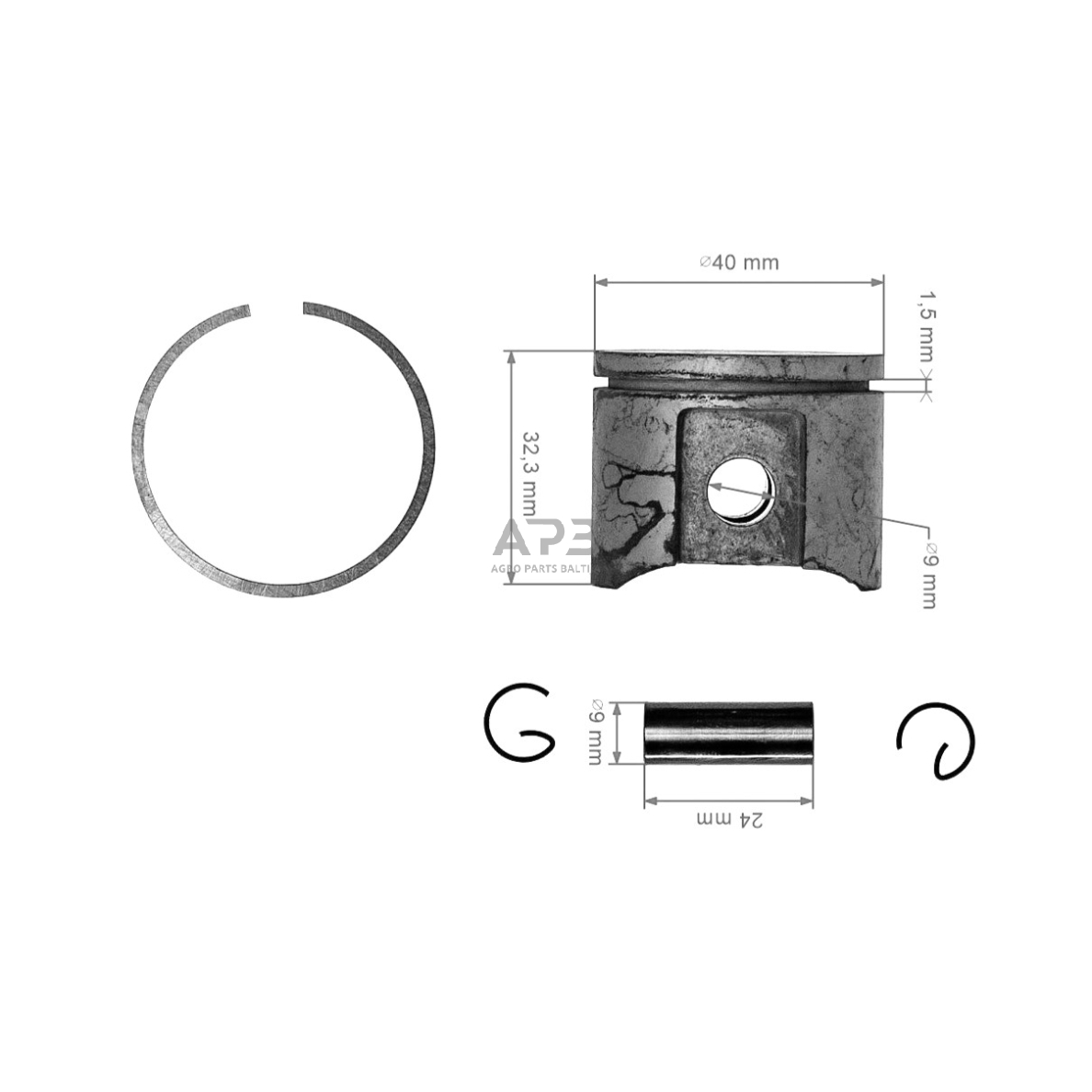 Stūmoklio komplektas Makita, Dolmar, 100, PS34, DC33 išmatavimai cilindro mm 40 2