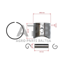 Stūmoklio komplektas Husqvarna 141, išmatavimai stūmoklio 40 mm. 530 06 94-54, 5300694-54, 530069454
