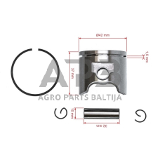 Stūmoklio komplektas Husqvarna 350 išmatavimai stūmoklio 42 mm. 503 90 73-71, 5039073-71, 503907371