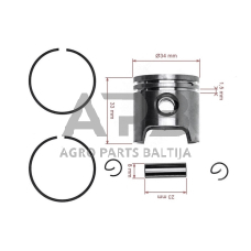 Stūmoklio komplektas krūmapjovėms STIHL FS38, FS45, FS45C, FS45L, FS46, FS46C, FS55, FS55C, FS55R, FS55RC, FS55T, FC55, MM55, MM55C, BG45, BG46, BG55, BG65, BG85, BR45C SH55, SH85, HL45, BT45 34 mm 4140 030 2000, 41400302000