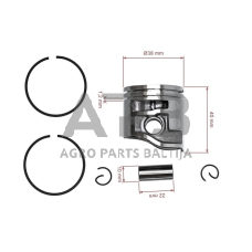 Stūmoklio komplektas pjūklams STIHL MS181 38 mm 1139 030 2005, 11390302005, 1139 030 2002, 11390302002