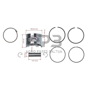Stūmoklio komplektas Honda GX160 išmatavimai cilindro mm 68 (remontinis 0,25) pirminiai išmatavimai, kaištis 18 x 53,6 mm