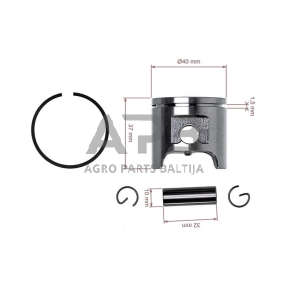 Stūmoklio komplektas Husqvarna 340, išmatavimai stūmoklio 40 mm. 503 87 01-02, 5038701-02, 503870102, 503 89 96-71, 5038996-71, 537 39 97 -02, HU503 87 01-71, HU5038701-71, HU503870171