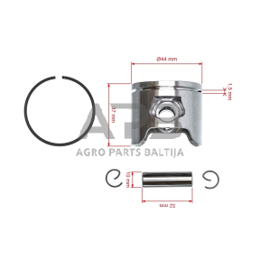 Stūmoklio komplektas Husqvarna 351, išmatavimai stūmoklio 44 mm. 503 89 96-71, 5038996-71, 503899671, 503 89 96-03, 5038996-03, 503899603, 503 89 96-01, 5038996-01, 503899601