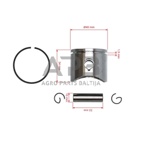 Stūmoklio komplektas Husqvarna 41, išmatavimai stūmoklio 40 mm. 530 06 94-54, 5300694-54, 530069554