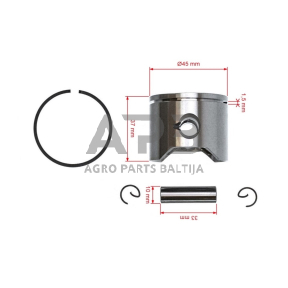 Stūmoklio komplektas Husqvarna 51 išmatavimai stūmoklio 45 mm 503 16 77-01, 5031677-01, 503167701