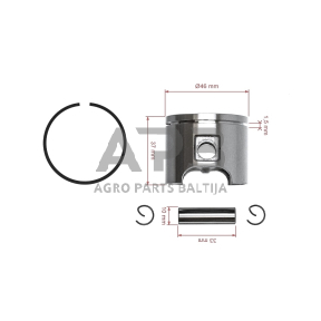 Stūmoklio komplektas Husqvarna 51, išmatavimai stūmoklio 46mm. 503 60 81-71, 5036081-71, 503608171, 503 60 81-01, 5036081-01, 503608101, HU503 60 81-71, 503 60 81-73, 5036081-73, 503608173, HU5036081-71, HU503608171, HU503 68 171 HU503681-71, HU50368171