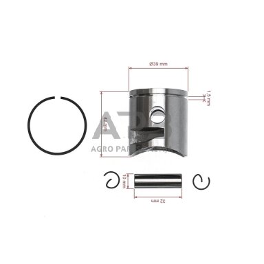 Stūmoklio komplektas Husqvarna 240, išmatavimai stūmoklio 39 mm. 545 08 18-94, 5450818-94, 545081894 Stūmoklio komplektas Husqvarna 240, išmatavimai stūmoklio 39 mm. 545 08 18-94, 5450818-94, 545081894