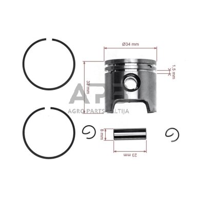 Stūmoklio komplektas krūmapjovėms STIHL FS38, FS45, FS45C, FS45L, FS46, FS46C, FS55, FS55C, FS55R, FS55RC, FS55T, FC55, MM55, MM55C, BG45, BG46, BG55, BG65, BG85, BR45C SH55, SH85, HL45, BT45 34 mm 4140 030 2000, 41400302000