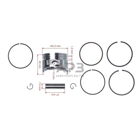 Stūmoklio komplektas Honda GX120 išmatavimai cilindro mm 60 (remontinis 0,50) kaištis 13 x 47 mm 2 Stūmoklio komplektas Honda GX120 išmatavimai cilindro mm 60 (remontinis 0,50) kaištis 13 x 47 mm 2