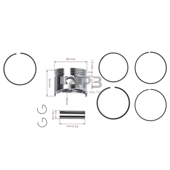 Stūmoklio komplektas Honda GX160 išmatavimai cilindro mm 68, kaištis 18 x 53,6 mm 2 Stūmoklio komplektas Honda GX160 išmatavimai cilindro mm 68, kaištis 18 x 53,6 mm 2