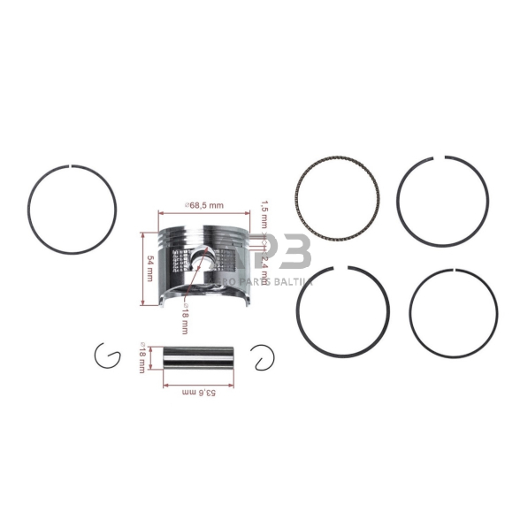 Stūmoklio komplektas HONDA GX160 išmatavimai stūmoklio 68 mm (+0,50 remontinis), 13103-ZF1-000, 13103ZF1000, 13103ZF1000C 2