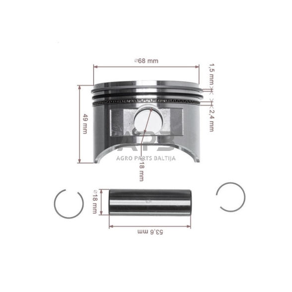 Stūmoklio komplektas Honda GX200 išmatavimai cilindro mm 68 kaištis 18 x 53,6 mm 2