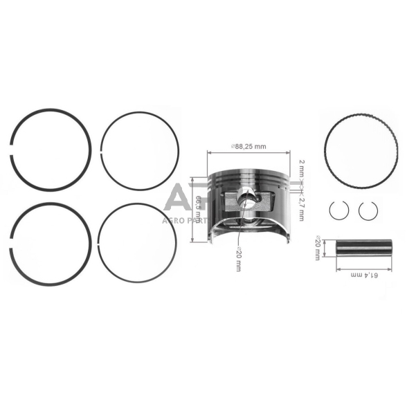 Stūmoklio komplektas HONDA GX390 išmatavimai stūmoklio 88 mm (+0,25 remontinis), 13102-ZF6-W00, 13102ZF6W00, 13102ZF6W00C 2