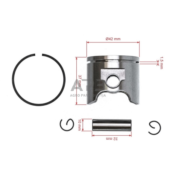 Stūmoklio komplektas Husqvarna 345 išmatavimai stūmoklio 42 mm. 503 90 73-71, 5039073-71, 503907371 2 Stūmoklio komplektas Husqvarna 345 išmatavimai stūmoklio 42 mm. 503 90 73-71, 5039073-71, 503907371 2