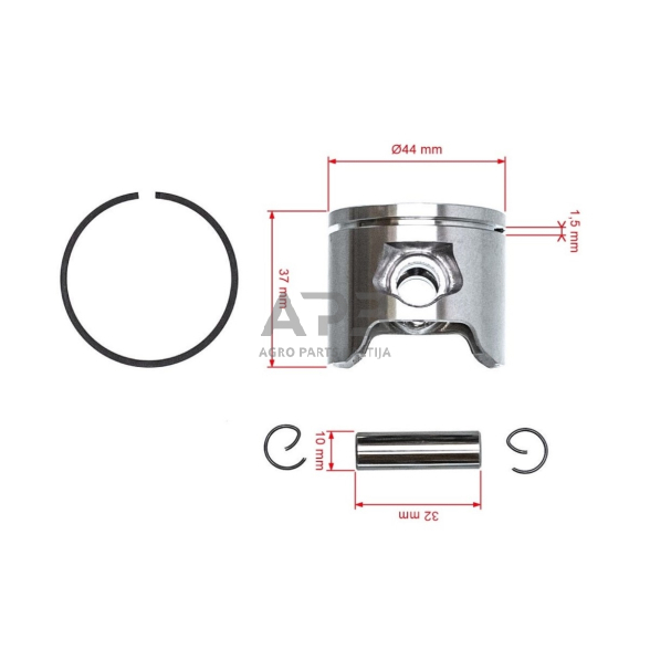 Stūmoklio komplektas Husqvarna 350, išmatavimai stūmoklio 44 mm. 503 89 96-71, 5038996-71, 503899671, 503 89 96-03, 5038996-03, 503899603, 503 89 96-01, 5038996-01, 503899601 2