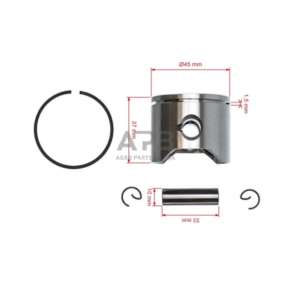 Stūmoklio komplektas Husqvarna 55 išmatavimai stūmoklio 45 mm 503 16 77-01, 5031677-01, 503167701 2 Stūmoklio komplektas Husqvarna 55 išmatavimai stūmoklio 45 mm 503 16 77-01, 5031677-01, 503167701 2