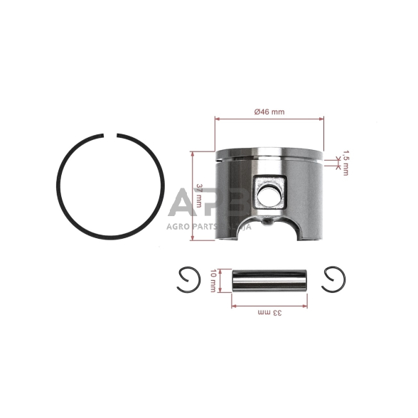 Stūmoklio komplektas Husqvarna 55, išmatavimai stūmoklio 46mm. 503 60 81-71, 5036081-71, 503608171, 503 60 81-01, 5036081-01, 506608101, HU503 60 81-71, 503 60 81-73, 5036081-73, 503608173, HU5036081-71, HU503608171, HU503 68 171 HU503681-71, HU50368171 2