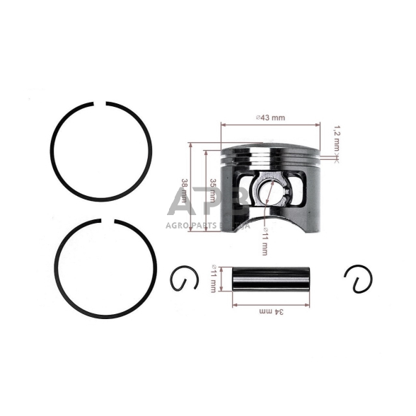 Stūmoklio komplektas kiniškiems pjūklams 45cc 43 mm 2