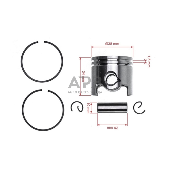 Stūmoklio komplektas krūmapjovėms STIHL FS120, FS120R, FS200, FS200R, FS250, FS250R, FS250, FS300, FS350, HT250, FR350, FR450, FR480, FR480C, FT250 40 mm 4134 030 2003, 41340302003 2