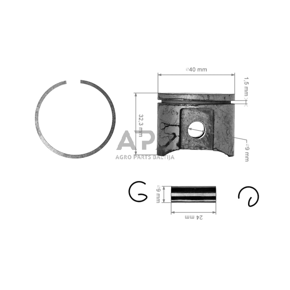 Stūmoklio komplektas Makita, Dolmar, 100, PS34, DC33 išmatavimai cilindro mm 40 2