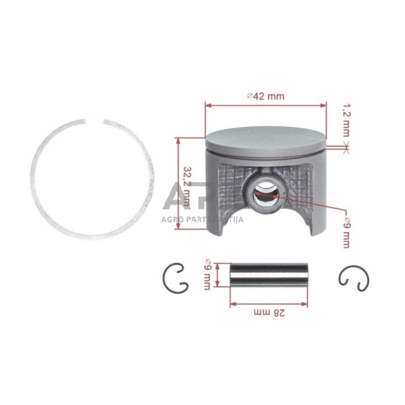 Stūmoklio komplektas Makita, Dolmar, PS420, PS420C išmatavimai cilindro mm 42 2 Stūmoklio komplektas Makita, Dolmar, PS420, PS420C išmatavimai cilindro mm 42 2