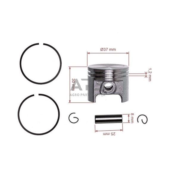 Stūmoklio komplektas pjūklams STIHL MS170 37 mm 1130 030 2000, 11300302000 2